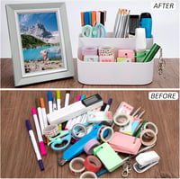 QH-Shop Fehér Fa Íróasztal Rendszerező 5 Rekesszel - Távirányító és Irodaszer Tartó 4