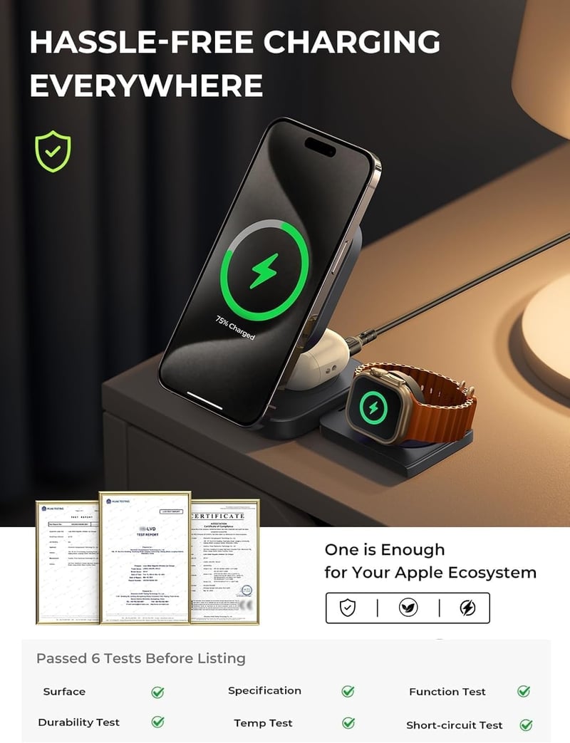 LISEN 3 az 1-ben MagSafe töltőállomás iPhone-hoz és Apple Watch-hoz - Kék vezeték nélküli töltő