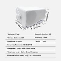 Herdio 3,5" Bluetooth Kültéri Hangszórópár, 200W, 3-Utas, Vízálló, Falra Szerelhető, Hajóra, Teraszra, Kertbe - Fehér 7