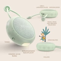 Sweety Fox Fehérzaj Készülék Babáknak - Zöld Altatógép 15 Hangmintával, USB Tölthető Éjszakai Fénnyel, Altató Dallamokkal, Alvássegítő 4