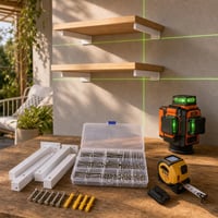 Profi sada na montáž políc: 4x konzola + 100x skrutka + 3x360° laser + 40m diaľkomer 1