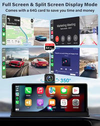 4K Carplay Autós Kijelző 10,26" 350° Forgatható Műszerfal Kamera, Android Kompatibilis, Bluetooth, Mirror Link, Siri, Google, 64GB TF Kártya 8
