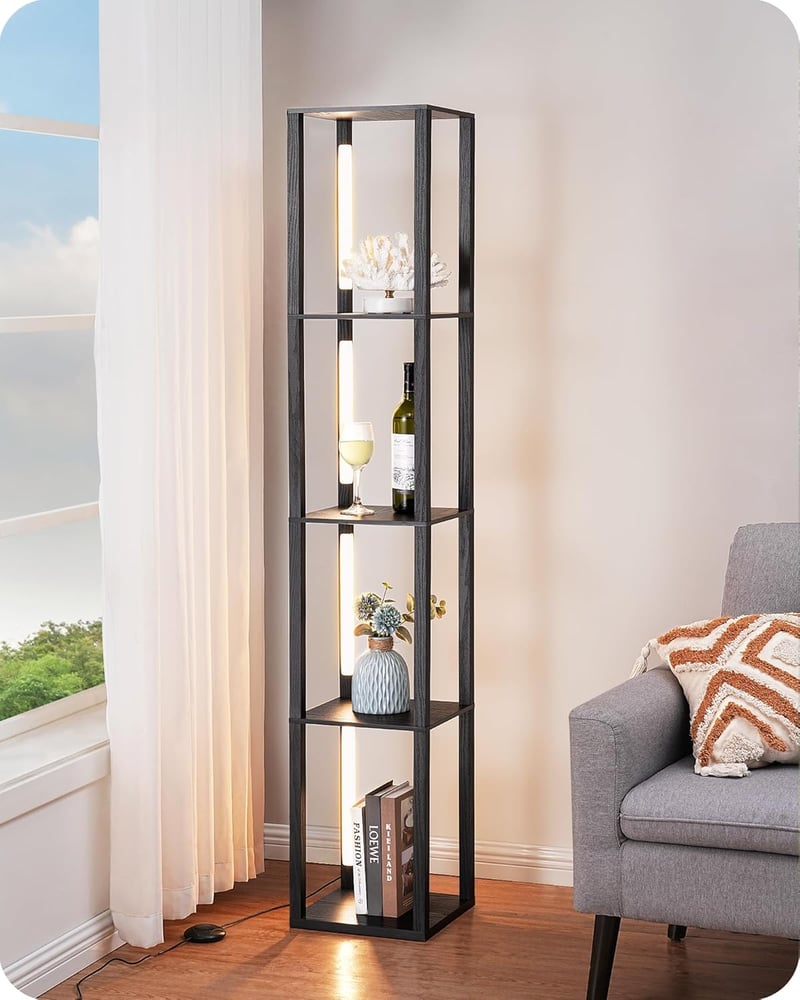 EDISHINE Állólámpa Polcokkal - 3 Színhőmérsékletű Dimmelhető LED, 20W, 1530 Lumen, 163cm Sarokpolc 360° Forgatható Világítással, Lábkapcsoló
