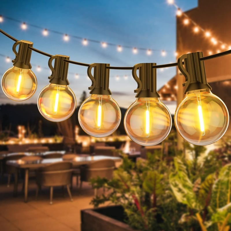 BokiHuk LED Fényfüzér 7,6m - IP45 Vízálló G40 Izzós Kültéri Világítás Kerthez, Teraszhoz, Esküvőre, Karácsonyi Dekorációhoz, 12+1 Izzóval