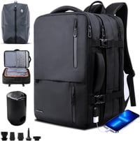 KINGSLONG Bővíthető Laptop Hátizsák 19" - 28-46L Vízlepergető Utazótáska USB Töltőporttal, Repülőgép Fedélzetre Vihető, Vákuumtasakkal és Pu 1