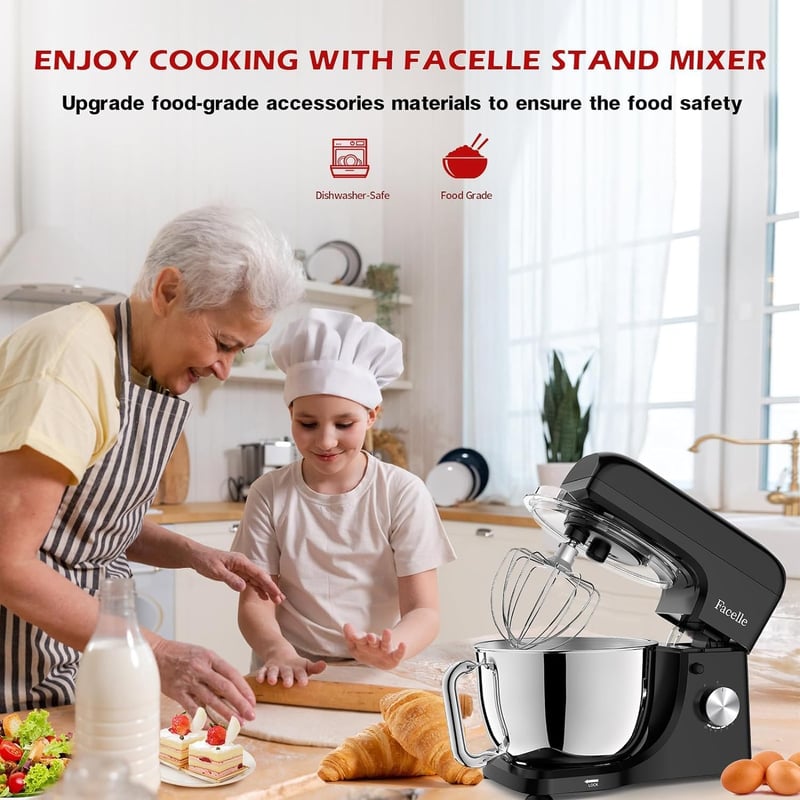 Facelle 1300W Professzionális Robotgép 10 Sebességgel, 5,5L Inox Tállal, Fekete