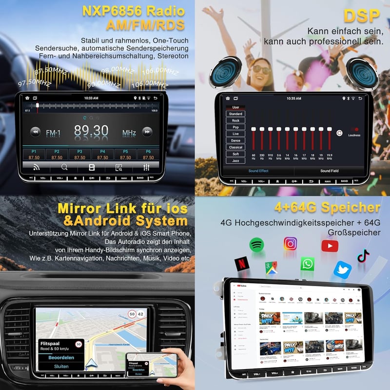 VW Golf, Passat, Polo, Tiguan 9" Android 12 autórádió GPS-szel, CarPlay-jel, 64GB