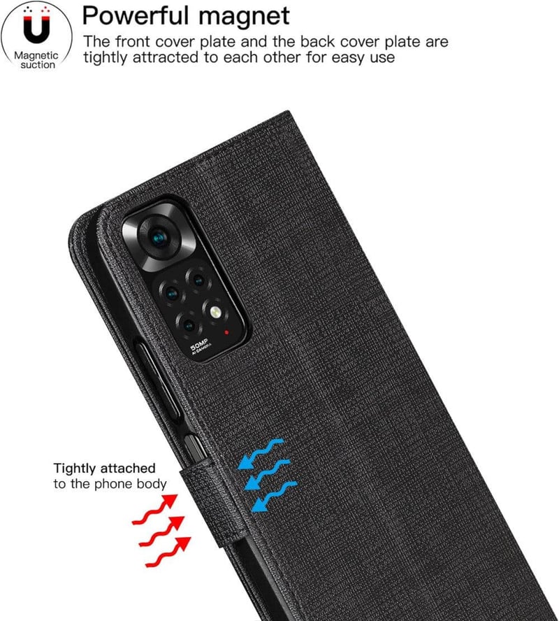 Xiaomi Redmi Note 11 Fekete Mágneses Pénztárcatok Kártyatartóval
