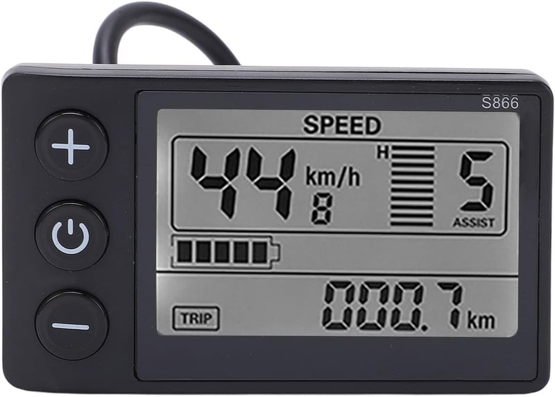BuyWeek S866 Elektromos Kerékpár LCD Kijelző - 24/36/48V Sebességmérő, Kilométeróra, Vízálló 5 Tűs Csatlakozó, 22,2mm Kormányra