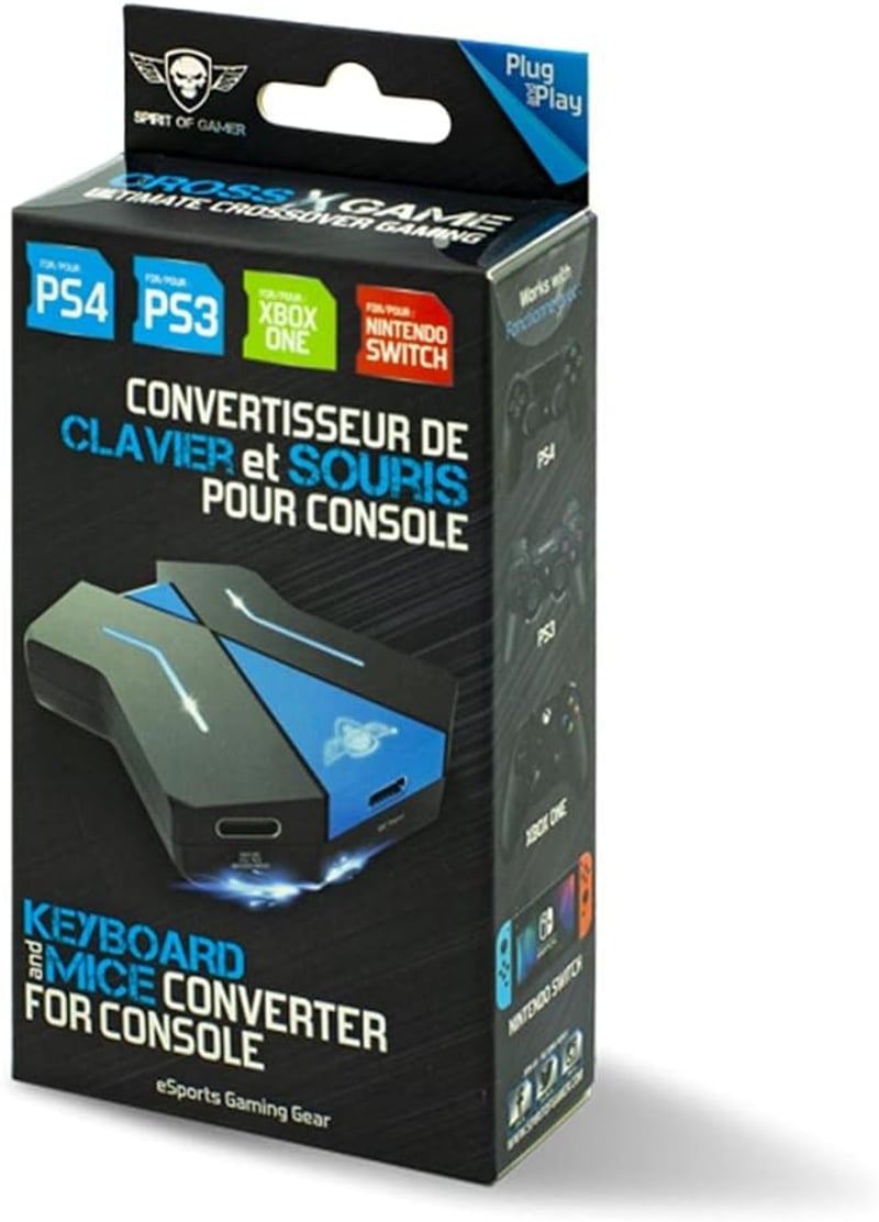 SPIRIT OF GAMER CrossGame 1 Billentyűzet-Egér Adapter PS4/PS3/Switch/Xbox Konzolokhoz - Kék USB Konverter FPS Játékokhoz
