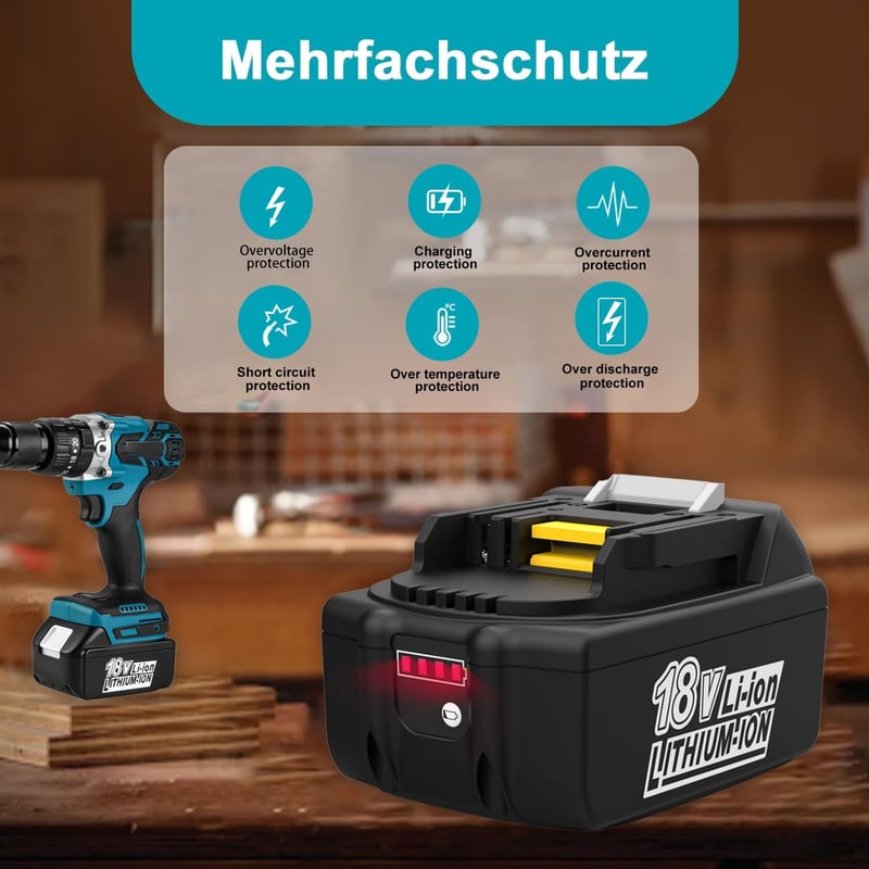 Energup 18V 8000mAh Li-ion Akkumulátor Csomag (2db) - Kompatibilis Makita BL1860B BL1850 BL1840 BL1830 Szerszámokkal - LED Töltésjelzővel