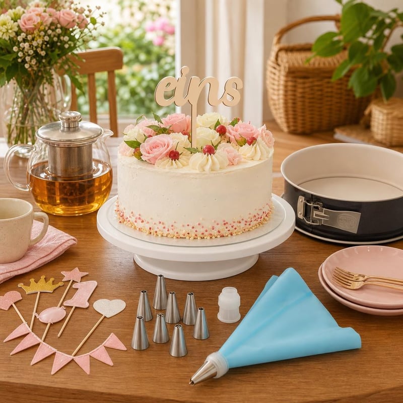 Set za rođendanske torte: 26 cm kalup + 8-dijelni set za ukrašavanje + 2 ukrasa + čajnik