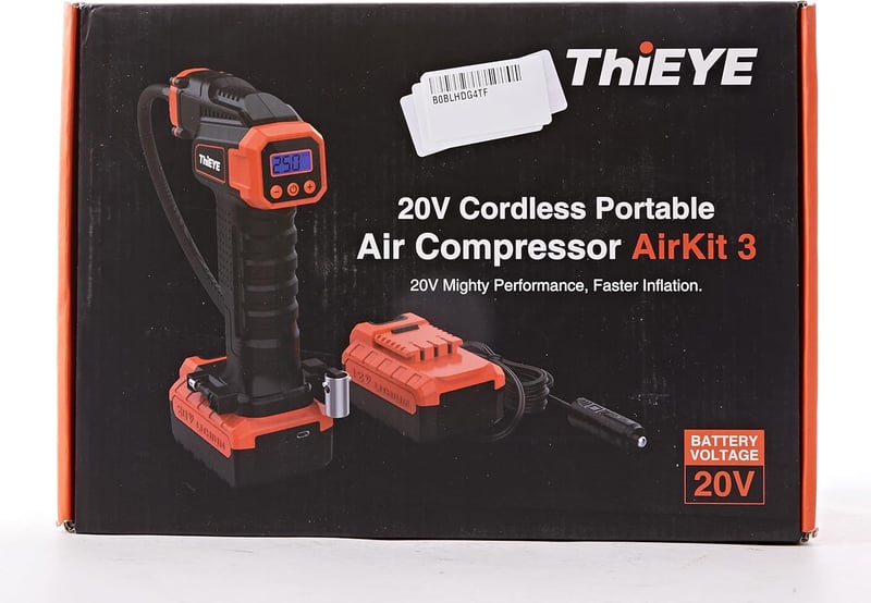 ThiEYE 20V akkus kompresszor, 150PSI, 10000mAh, autógumi fújó, LED-es