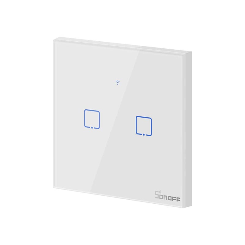 SONOFF T0EU2C 2-csatornás WiFi-s okos fali villanykapcsoló, Alexa és Google Home kompatibilis
