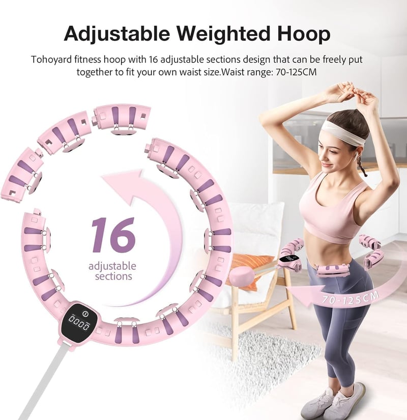 Bubbacare Okos Fitness Karika 16 Levehető Résszel - Állítható Súlyú Fogyasztó Hula Hopp Digitális Kijelzővel, 360° Masszázs, Otthoni Edzéshe