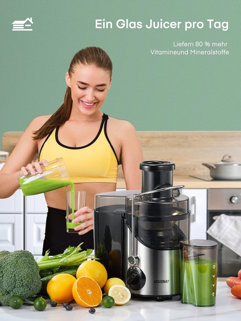 HOUSNAT 800W Centrifugális Gyümölcs és Zöldség Turmixgép 3 Fokozat Rozsdamentes Acél