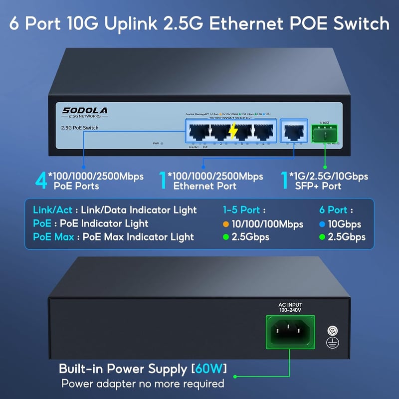 SODOLA 8 portos 2,5G Multi-Gigabit hálózati switch otthoni és kisvállalati használatra