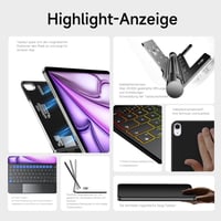 HOU iPad Air 13 és Pro 12.9 Billentyűzetes Tok - QWERTZ, Érintőpaddal, 7 Színű Háttérvilágítással, Mágneses Kialakítással, Kompatibilis 3-6. 5