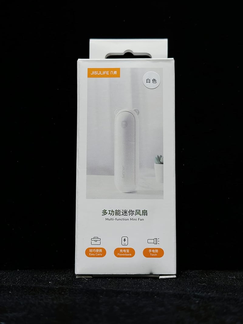 JISULIFE 3 az 1-ben Kézi Ventilátor Powerbank és Zseblámpa Funkcióval - Tölthető USB, 12-19 Órás Üzemidő, Hordozható, Fehér