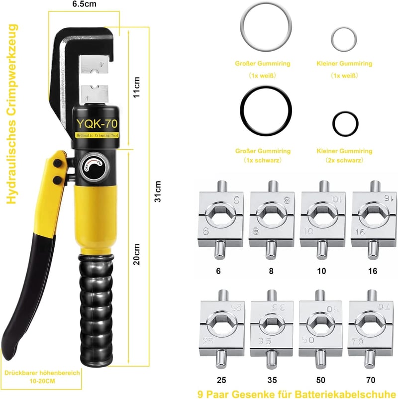 Brileine hidraulikus présfogó, 4-70 mm², 9 betéttel, réz-alumínium sarukhoz