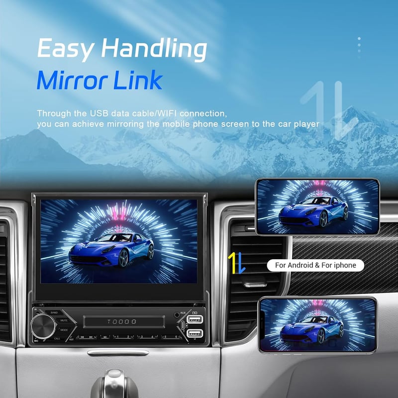 SIXWIN 1 DIN Android 13 Autórádió 7" Kihúzható Érintőképernyővel - CarPlay, Mirrorlink, Bluetooth, WiFi, GPS, 64GB Tárhely, Tolatókamerával