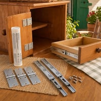 Kit renovare mobilier: 4 balamale + 1 pereche șine sertar + spray lubrifiant 1