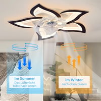 MiiR Virág Alakú LED Mennyezeti Ventilátor Lámpa - 50W Fekete Távirányítós Csillár 5 Fényforrással, Applikációval Szabályozható, Nappali és  - 69 cm, Black 3