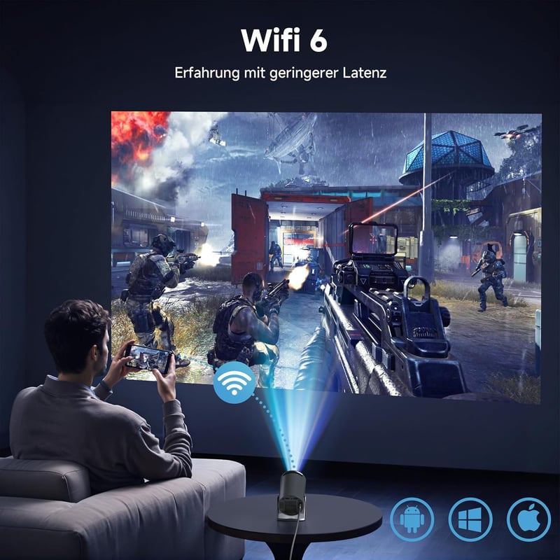 Polocsh HY300 Pro Mini Projektor WiFi6 és BT5.2 - Hordozható Android 11.0 Házimozi 180° Forgatható, Automatikus Keystone, 130" Képernyő, 720