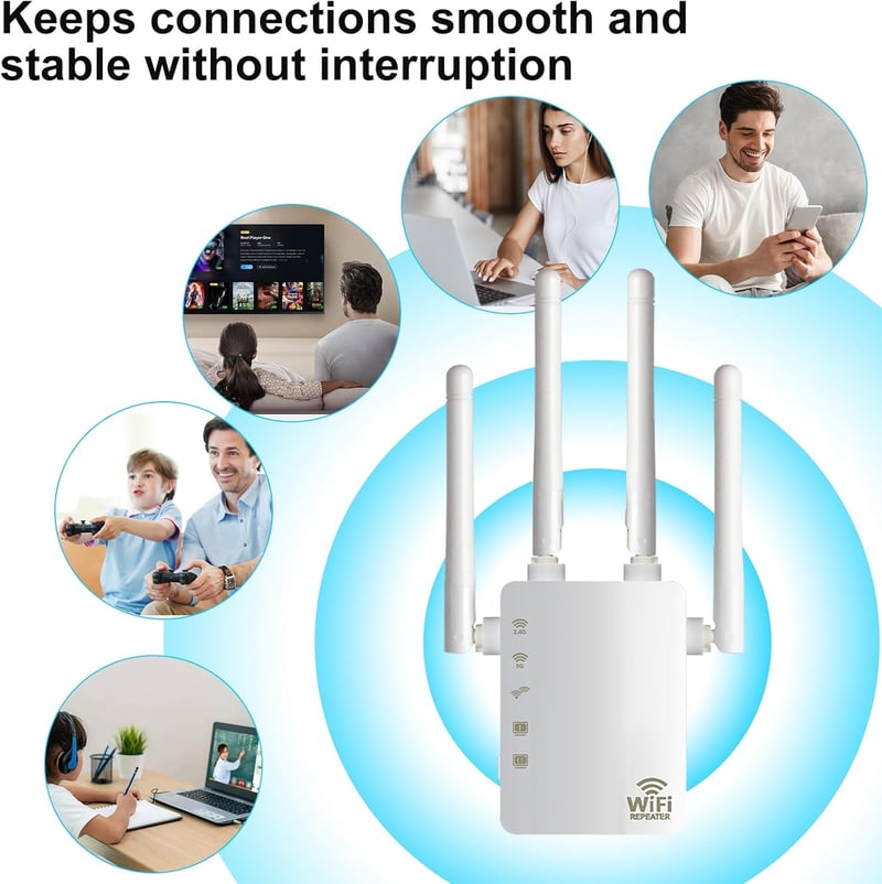 Aigital AC1200 WiFi Jelerősítő Repeater Dual Band 2.4GHz & 5GHz - 200m² Lefedettség, 4x3dBi Antenna, WPS, Ethernet LAN, 45+ Eszköz