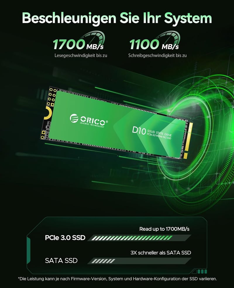ORICO 128GB M.2 NVMe SSD - Nagy Sebességű Belső SSD Meghajtó TLC NAND Flash, 1700MB/s PCIe Gen3x4, 2280 Méret, Laptop és Asztali PC Kompatib