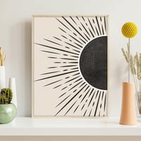 Nap és Hold Boho Fakeretes Kép - Absztrakt Fekete Vonalak Bézs Geometriai Mintával, Modern Nordikus Fali Dekoráció Nappaliba, Há 4