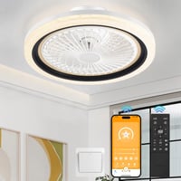 NACATIN Fekete Mennyezeti Ventilátor LED Világítással - Távirányítós Akril Lámpa Fokozatmentes Fényerő és Sebesség Szabályozással Hálószobáb 1