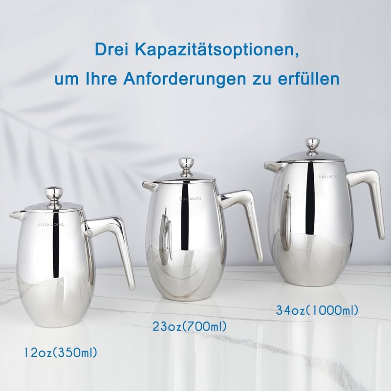 Easyworkz Nando duplafalú, hőszigetelt rozsdamentes acél francia kávéprés 700ml