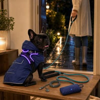Sada na večerné venčenie: 1x LED postroj + 185 cm vôdzka + XS pršiplášť + USB kábel 1