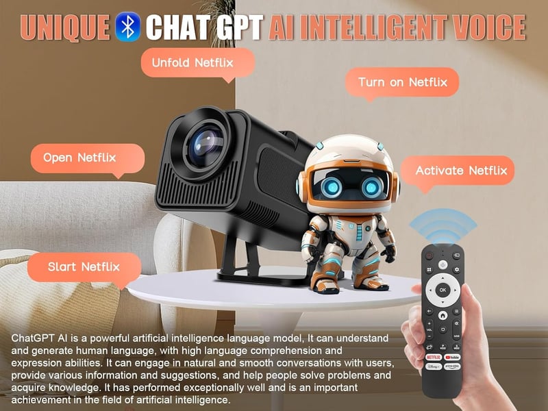 Alwtniet HY320 NTV Android 13 Mini Okos Projektor 4K Netflix Támogatással - 320 ANSI Lumen, WiFi, Bluetooth 5.2, ChatGPT Hangasszisztens, Ho