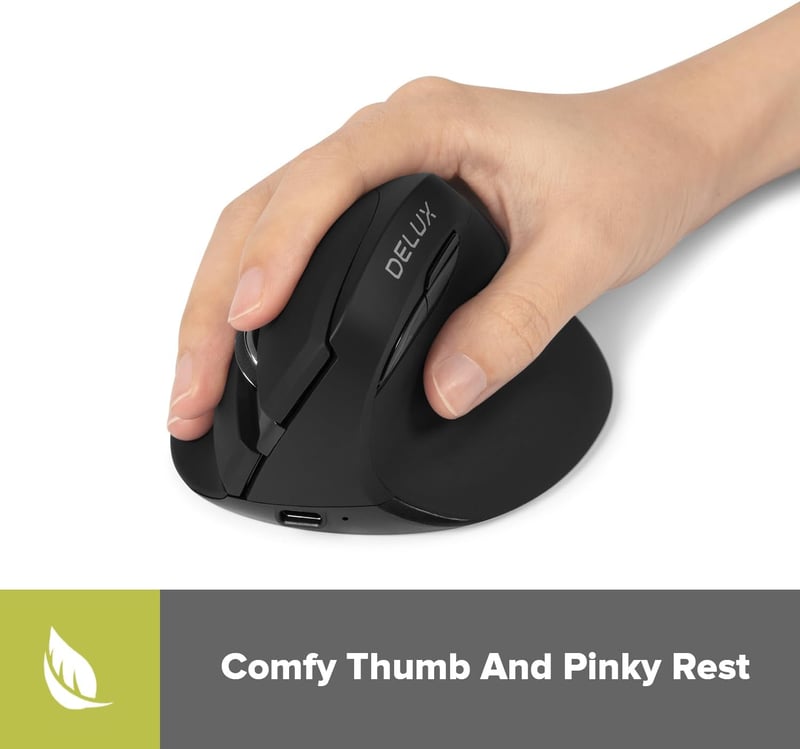 DeLUX M618MINI Ergonomikus Vezeték Nélküli Egér - Újratölthető Vertikális Egér Kis Kezekhez, 6 Gomb, 4000 DPI, Bluetooth 5.2/2.4G Kettős Mód