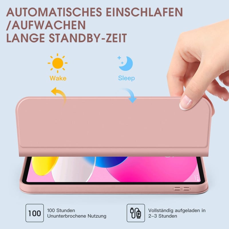 iPad 10. generációs rózsaszín tok levehető német billentyűzettel és ceruzatartóval, 10.9" (2022)