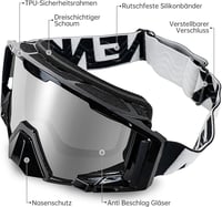 NENKI Motocross Szemüveg Orrvédővel - Fekete Unisex Motorozáshoz, Sízéshez, MTB-hez 3
