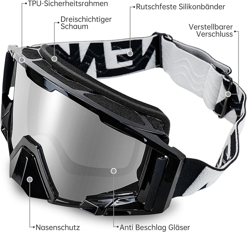 NENKI Motocross Szemüveg Orrvédővel - Fekete Unisex Motorozáshoz, Sízéshez, MTB-hez
