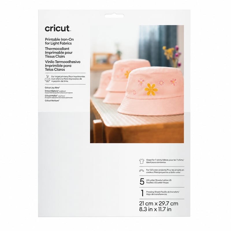 Cricut Nyomtatható Vasalható Fólia Világos Anyagokhoz, A4, Tintasugaras Nyomtatóhoz, 5 db, 21x29,7 cm, Cricut Joy Xtra, Explore, Maker