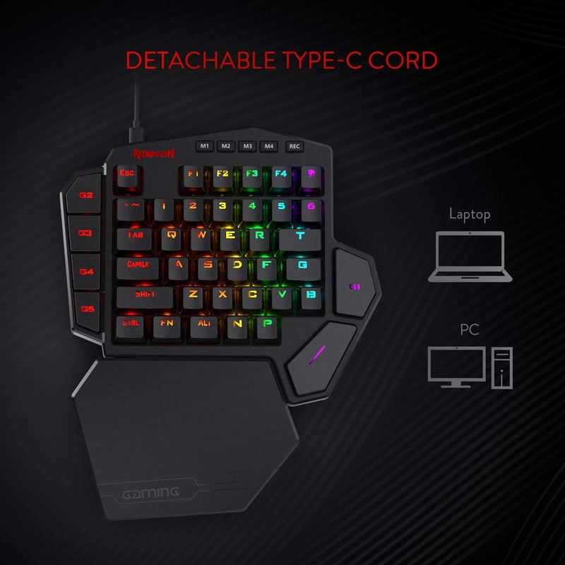 Redragon K585 DITI RGB Egykezes Mechanikus Gamer Billentyűzet, Barna Kapcsolók
