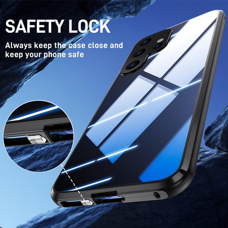 Samsung Galaxy S23 Ultra mágneses tok - 360° védelem, ütésálló fém keret üveggel, fekete
