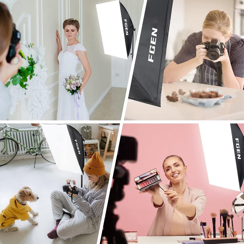 FGen Softbox Fotó Stúdió Szett 2x50x70cm - 135W 5500K Fotólámpa E27 Foglalattal, 2m Állítható Állvánnyal Portré és Termékfotózáshoz