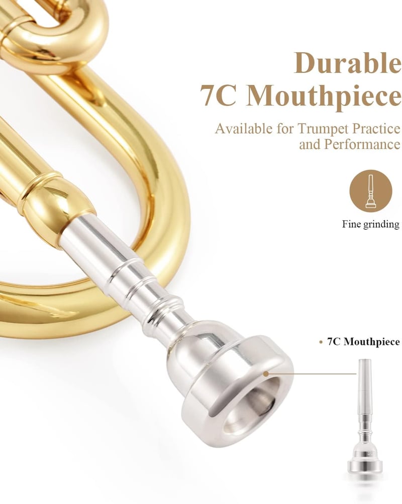 Eastar ETR-380 B-hangolású Trombita Kezdőknek - Réz Hangszer Kemény Tokkal, Tisztító Készlettel, 7C Fúvókával és Kesztyűvel, Arany Színben

