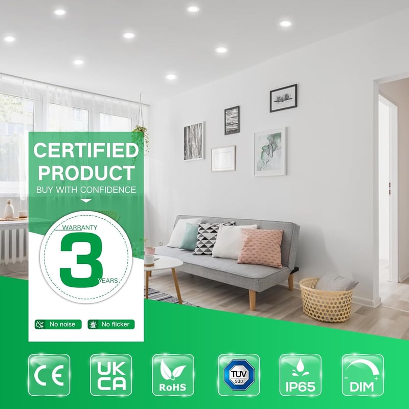 6 db ALUSSO LED Süllyesztett Spotlámpa, 230V, Szabályozható, IP65, 7W, 68mm, Lapos, 3 Színhőmérséklet