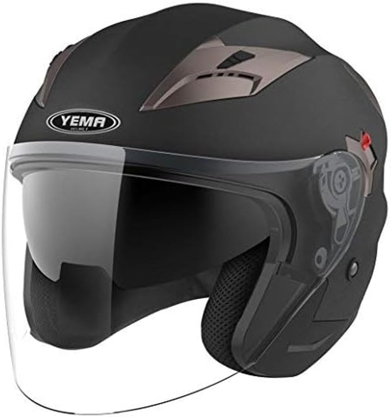 YEMA YM-627 Motoros Sisak Matt Fekete ECE Homológ Dupla Napellenzővel Roller Chopper Bukósisak Férfi Női Felnőtt