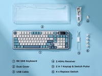 RK ROYAL KLUDGE S98 Mechanikus Billentyűzet Okos Kijelzővel, 96% Vezeték Nélküli, Bluetooth/2.4G/USB-C, Hot-Swap, 98 Gombos, Égkék - Linearer Creme Schalter, sky blue 9