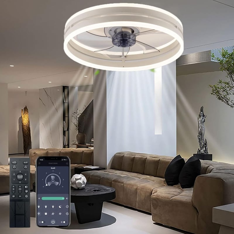 Revneey Mennyezeti Ventilátor Lámpával - 72W Szabályozható LED, Távirányítóval és Applikációval, 6 Sebességű, Időzítővel, Hálószobába, Nappa
