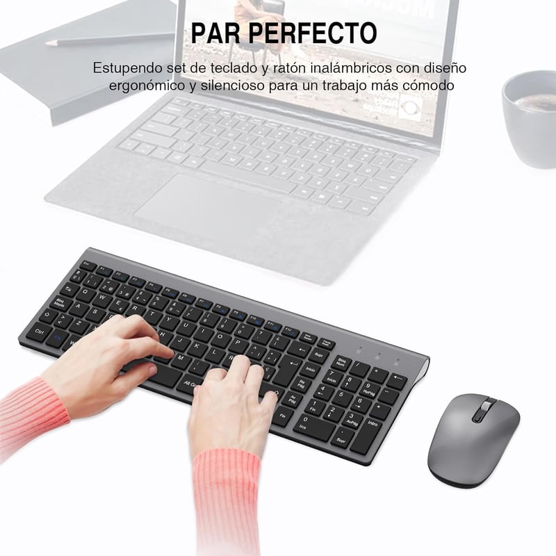 Cimetech vezeték nélküli spanyol billentyűzet és egér szett, ultravékony, csendes, PC/laptop kompatibilis - szürke