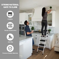 HBTower 4 Lépcsős Összecsukható Létra, Széles Csúszásgátló Pedálokkal, Stabil Fogantyúval, Könnyű 7,5kg Hordozható Acél Fellépő, Fehér, 229k 4